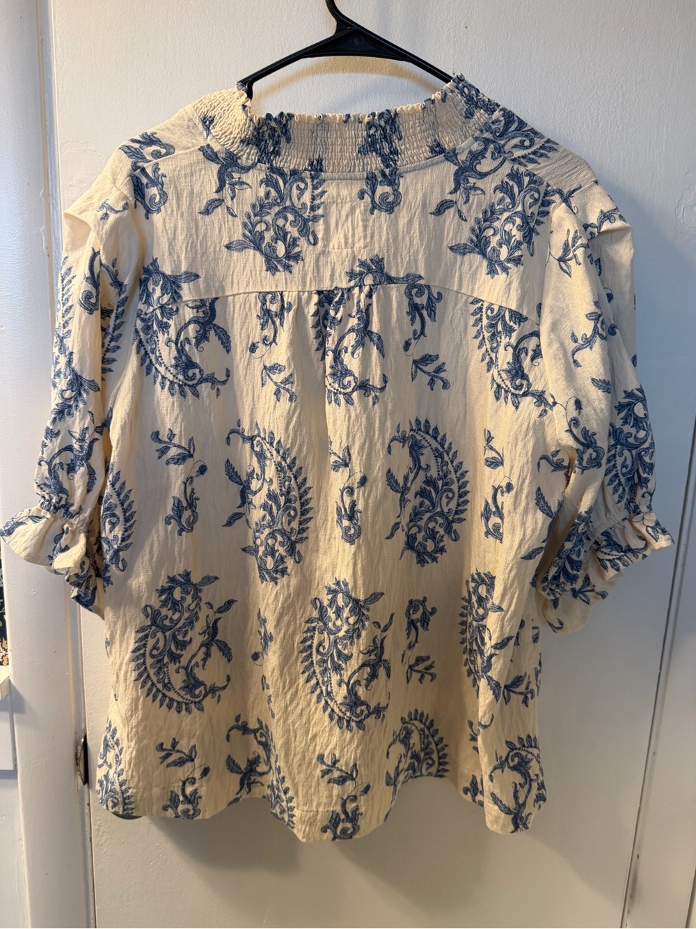 Umgee Cream Blouse with Blue Paisley Print - Picture 2 of 3